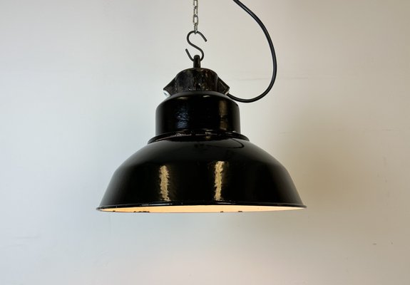 Industrial Black Enamel Factory Lamp with Cast Iron Top from Elektrosvit, 1960s-CGF-1746433