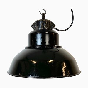 Industrial Black Enamel Factory Lamp with Cast Iron Top from Elektrosvit, 1960s-CGF-1746433