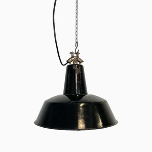 Industrial Black Enamel Factory Pendant Lamp, 1930s-CGF-873754