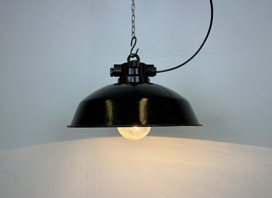 Industrial Black Enamel Factory Pendant Lamp, 1950s-CGF-1703673