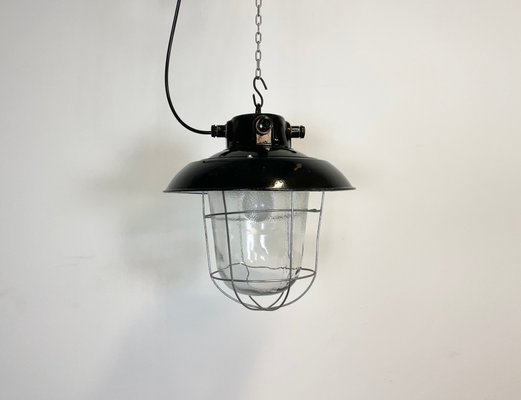 Industrial Black Enamel Factory Pendant Lamp, 1960s-CGF-1057192