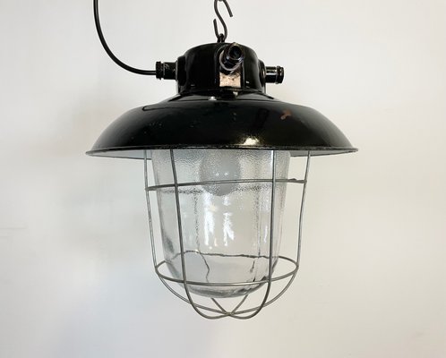 Industrial Black Enamel Factory Pendant Lamp, 1960s-CGF-1057192