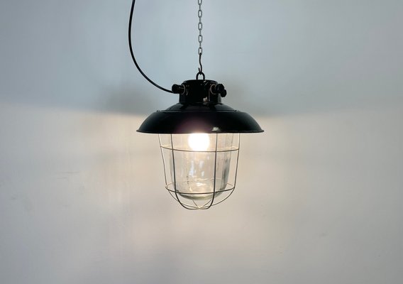 Industrial Black Enamel Factory Pendant Lamp, 1960s-CGF-1057192