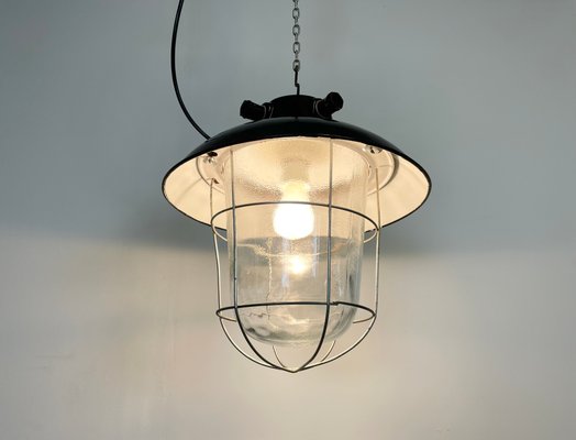 Industrial Black Enamel Factory Pendant Lamp, 1960s-CGF-1057192