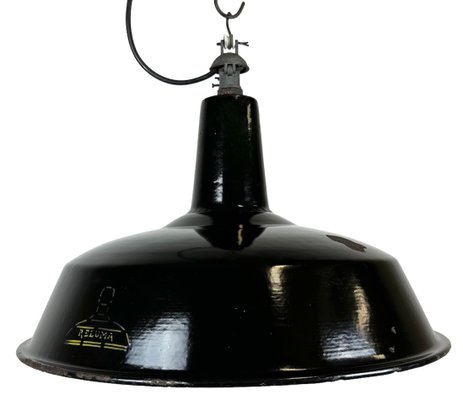 Industrial Black Enamel Hanging Lamp from Reluma, 1950s-CGF-1440518