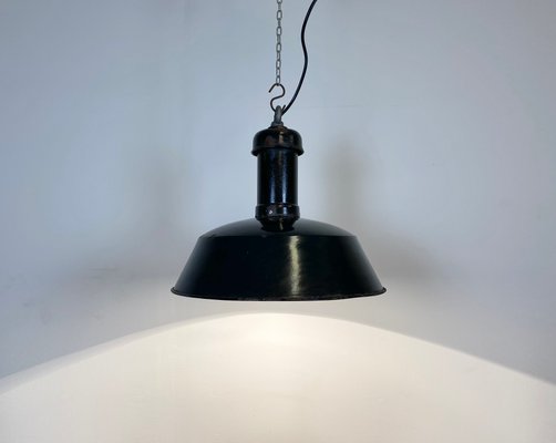 Industrial Black Enamel Pendant Lamp, 1930s-CGF-870407