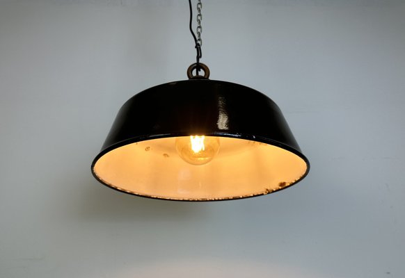 Industrial Black Enamel Pendant Lamp, 1950s-CGF-1733938