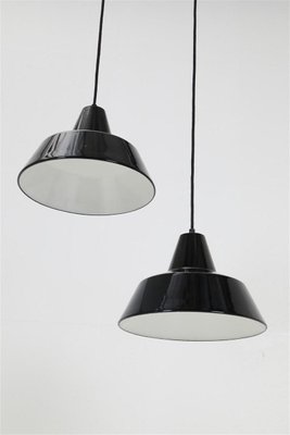 Industrial Black Enamel Pendant Lamps by Louis Poulsen, 1960s, Set of 2-NIX-2017581