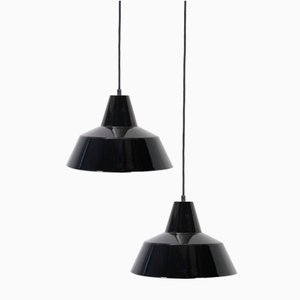 Industrial Black Enamel Pendant Lamps by Louis Poulsen, 1960s, Set of 2-NIX-2017581