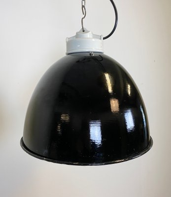 Industrial Black Enamel & Porcelain Ceiling Lamp, 1950s-CGF-847151