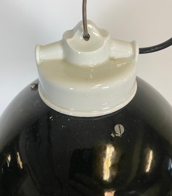 Industrial Black Enamel & Porcelain Ceiling Lamp, 1950s-CGF-847151