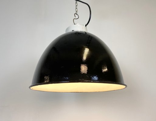 Industrial Black Enamel & Porcelain Ceiling Lamp, 1950s-CGF-847151