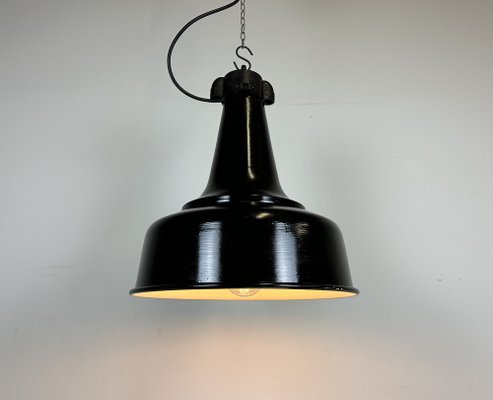 Industrial Black Pendant Factory Lamp with Cast Iron Top, 1970s-CGF-1747348