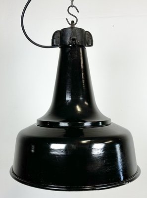 Industrial Black Pendant Factory Lamp with Cast Iron Top, 1970s-CGF-1747348