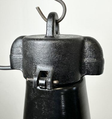 Industrial Black Pendant Factory Lamp with Cast Iron Top, 1970s-CGF-1747348