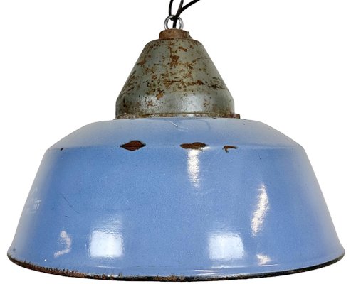 Industrial Blue Enamel and Cast Iron Pendant Light, 1960s-CGF-1720935