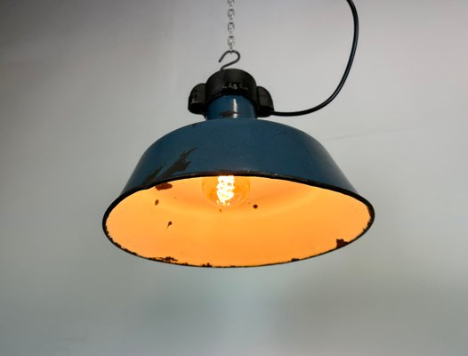 Industrial Blue Enamel Factory Lamp with Cast Iron Top, 1960s-CGF-1423052