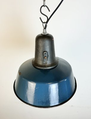 Industrial Blue Enamel Factory Lamp with Cast Iron Top, 1960s-CGF-1785047