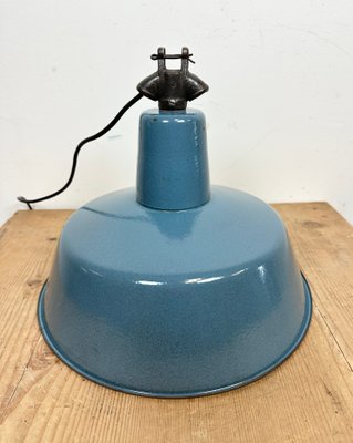 Industrial Blue Enamel Factory Lamp with Cast Iron Top, 1960s-CGF-1423017