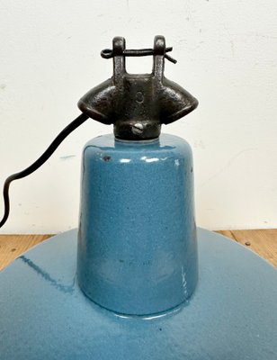 Industrial Blue Enamel Factory Lamp with Cast Iron Top, 1960s-CGF-1423017