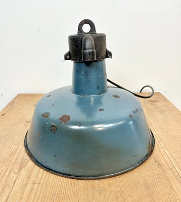 Industrial Blue Enamel Factory Lamp with Cast Iron Top, 1960s-CGF-1423052