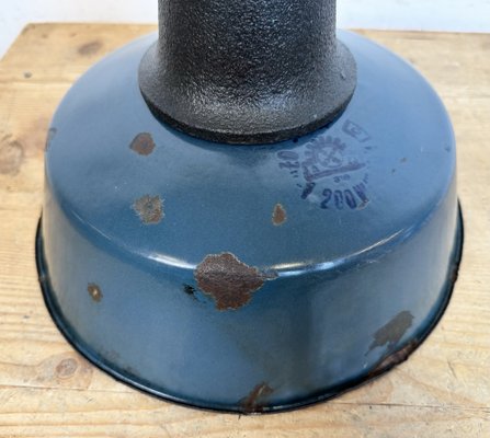 Industrial Blue Enamel Factory Lamp with Cast Iron Top, 1960s-CGF-1785047