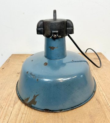 Industrial Blue Enamel Factory Lamp with Cast Iron Top, 1960s-CGF-1423052