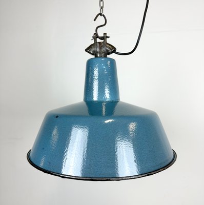 Industrial Blue Enamel Factory Lamp with Cast Iron Top, 1960s-CGF-1423017