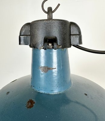 Industrial Blue Enamel Factory Lamp with Cast Iron Top, 1960s-CGF-1423052