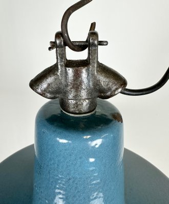 Industrial Blue Enamel Factory Lamp with Cast Iron Top, 1960s-CGF-1423017