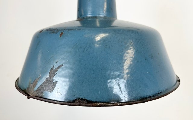 Industrial Blue Enamel Factory Lamp with Cast Iron Top, 1960s-CGF-1423052