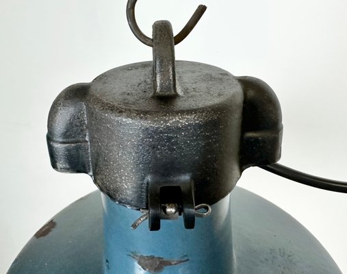 Industrial Blue Enamel Factory Lamp with Cast Iron Top, 1960s-CGF-1423052