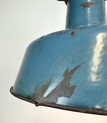 Industrial Blue Enamel Factory Lamp with Cast Iron Top, 1960s-CGF-1423052