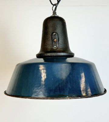 Industrial Blue Enamel Factory Lamp with Cast Iron Top, 1960s-CGF-1785047