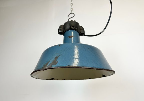 Industrial Blue Enamel Factory Lamp with Cast Iron Top, 1960s-CGF-1423052