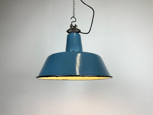 Industrial Blue Enamel Factory Lamp with Cast Iron Top, 1960s-CGF-1423017