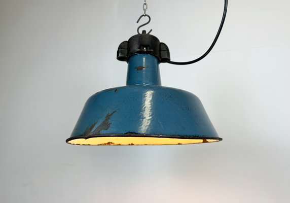 Industrial Blue Enamel Factory Lamp with Cast Iron Top, 1960s-CGF-1423052