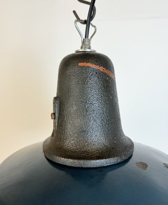 Industrial Blue Enamel Factory Lamp with Cast Iron Top, 1960s-CGF-1785047