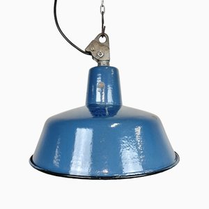 Industrial Blue Enamel Factory Lamp with Cast Iron Top, 1960s-CGF-1404599