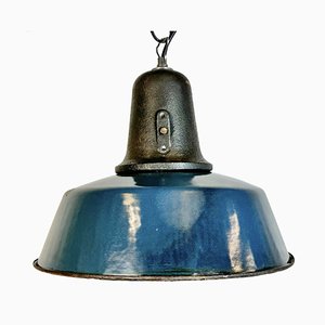 Industrial Blue Enamel Factory Lamp with Cast Iron Top, 1960s-CGF-1785047