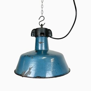 Industrial Blue Enamel Factory Lamp with Cast Iron Top, 1960s-CGF-1423052