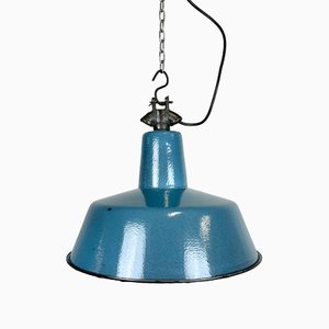 Industrial Blue Enamel Factory Lamp with Cast Iron Top, 1960s-CGF-1423017