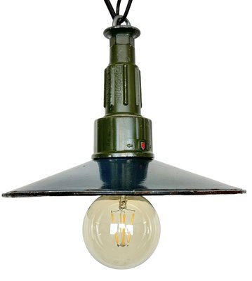 Industrial Blue Enamel Military Pendant Lamp with Cast Aluminium Top, 1960s-CGF-1703531