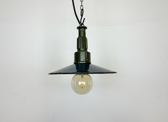 Industrial Blue Enamel Military Pendant Lamp with Cast Aluminium Top, 1960s-CGF-1703531