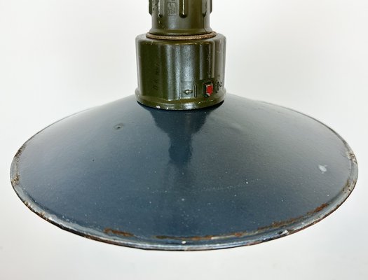 Industrial Blue Enamel Military Pendant Lamp with Cast Aluminium Top, 1960s-CGF-1703531