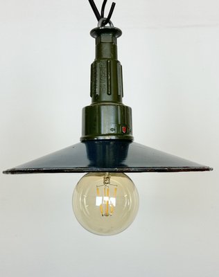 Industrial Blue Enamel Military Pendant Lamp with Cast Aluminium Top, 1960s-CGF-1703531