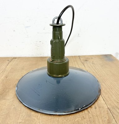 Industrial Blue Enamel Military Pendant Lamp with Cast Aluminium Top, 1960s-CGF-1703531