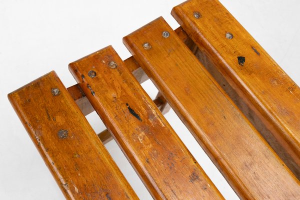 Industrial Brutalist Wooden Stool, Belgium, 1920s-YSY-2027117