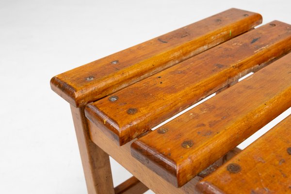 Industrial Brutalist Wooden Stool, Belgium, 1920s-YSY-2027117