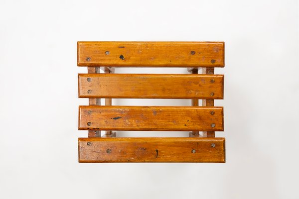 Industrial Brutalist Wooden Stool, Belgium, 1920s-YSY-2027117